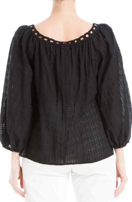Max Studio Openwork Bubble Sleeve Top In Black