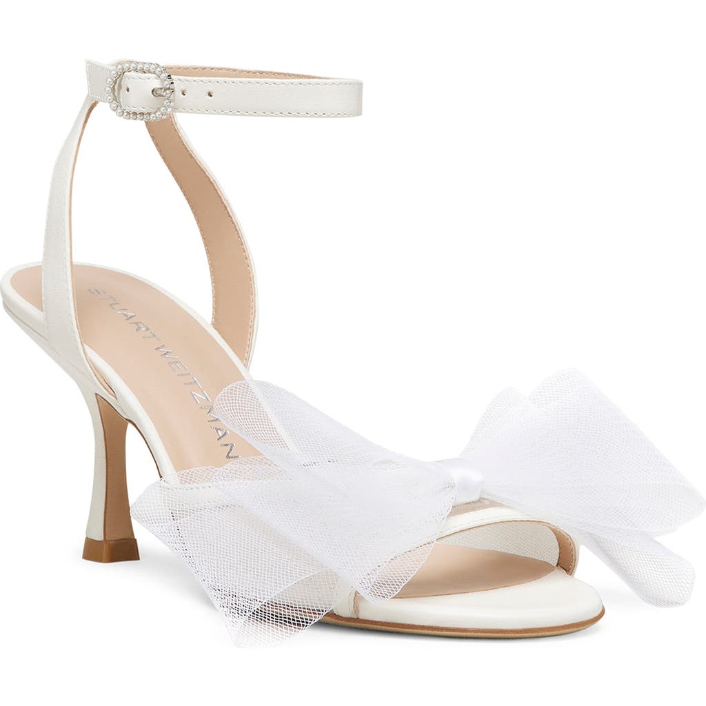 Shop Stuart Weitzman Blushing Bow 75 Sandal In Cream/white