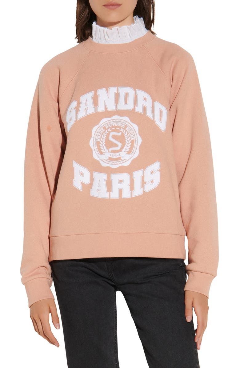 SANDRO Graphic Sweatshirt, Main, color, APRICOT SANDRO Graphic Sweatshirt, Main, color, APRICOT