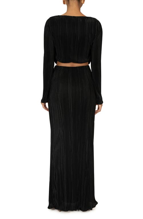 Shop Jluxlabel Haidyn Pleated Long Sleeve Crop Top & Maxi Skirt Set In Black