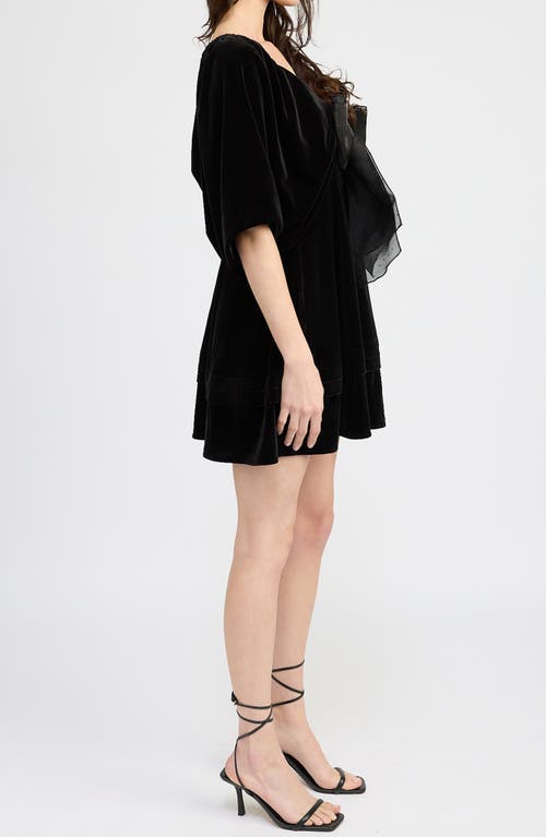 Shop En Saison Avery Bow Front Velvet Minidress In Black