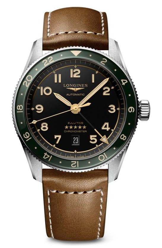Longines Spirit Zulu Time Grey Dial Leather Strap Men's Watch L3.802.4.63.2 In Anthracite