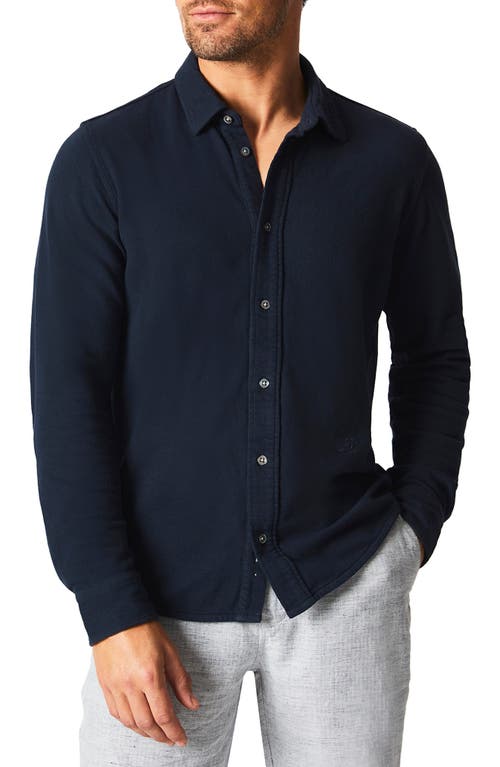 Yellowhammer Cotton & Linen Knit Button-Up Shirt in Carbon Blue
