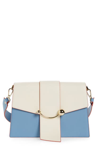 Click to view more detailed imagery on our partner's website Strathberry Bicolor Crescent Calfskin Leather Shoulder Bag In Alice Blue/ Vanilla