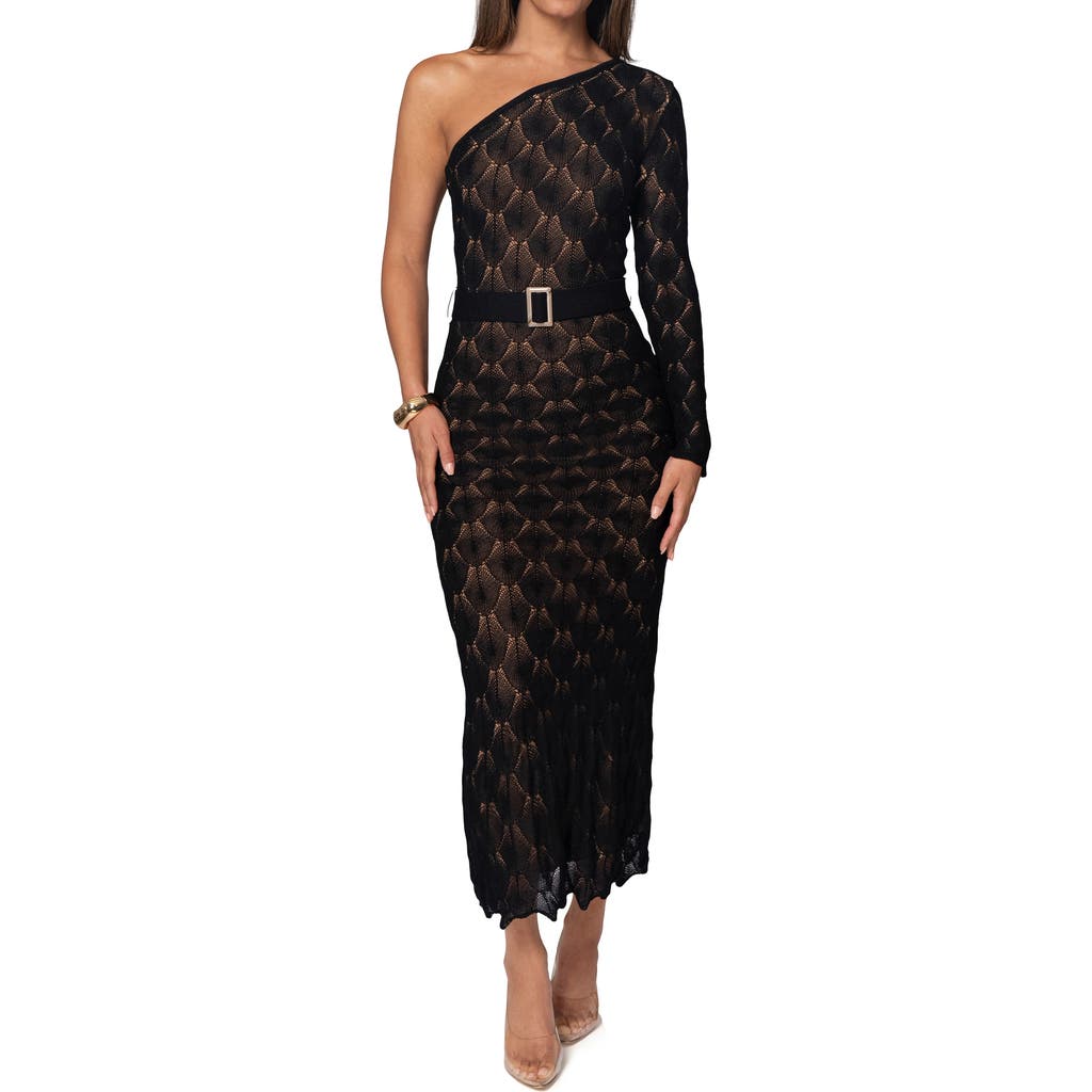 JLUXLABEL La Costa One-Shoulder Maxi Sweater Dress in Black