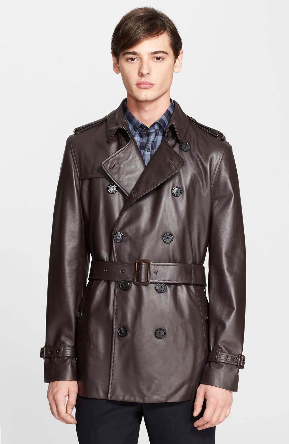 Burberry London 'Kensington' Short Leather Trench Coat | Nordstrom