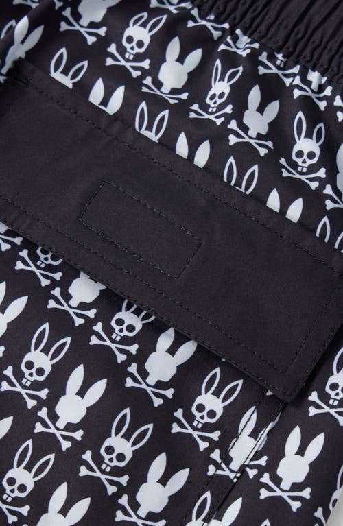 Psycho Bunny Tilden Print Swim Trunks In Black