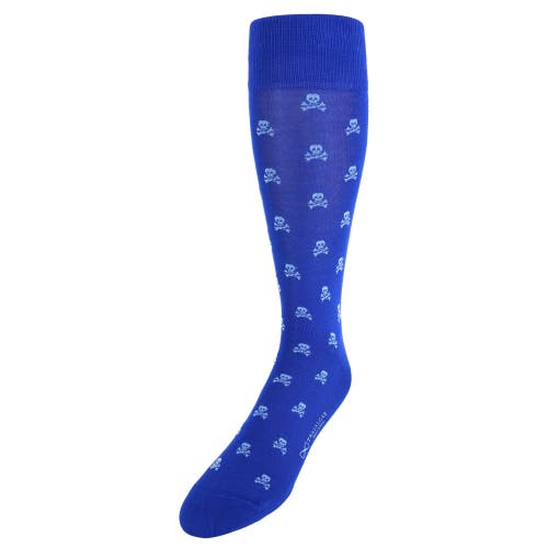 Shop Trafalgar Rodger Skull And Cross Bones Mercerized Cotton Mid-calf Socks In Royal Blue