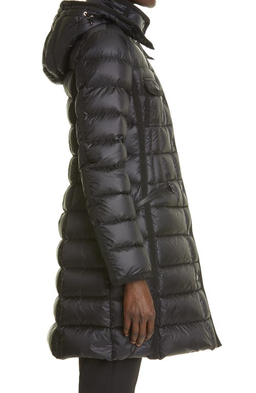 Shop Moncler Hermine Grosgrain Trim Quilted Down Puffer Coat In Black/black