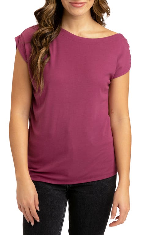 Leoni Feather Ribbed One Shoulder T-Shirt in Nightshade