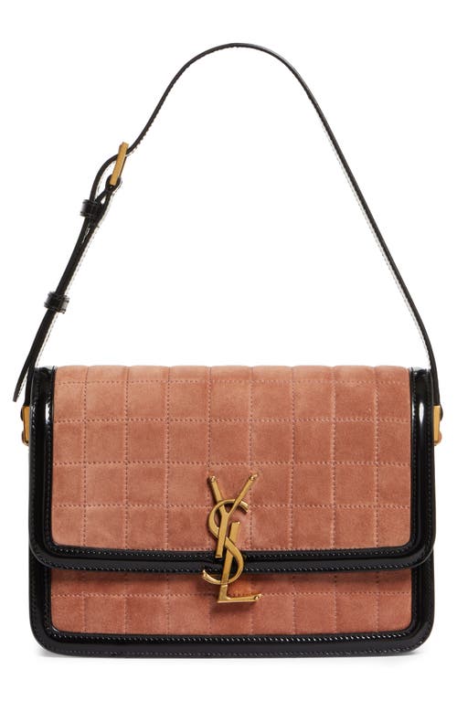 Shop Saint Laurent Medium Solferino Suede Shoulder Bag In Peach Flower/noir