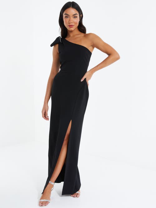 Women's One-Shoulder Bow Detail Maxi Dress in Black