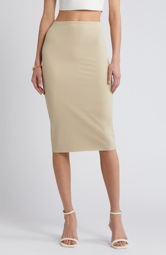 Shop Open Edit Smooth Edit Midi Skirt In Tan Oxford