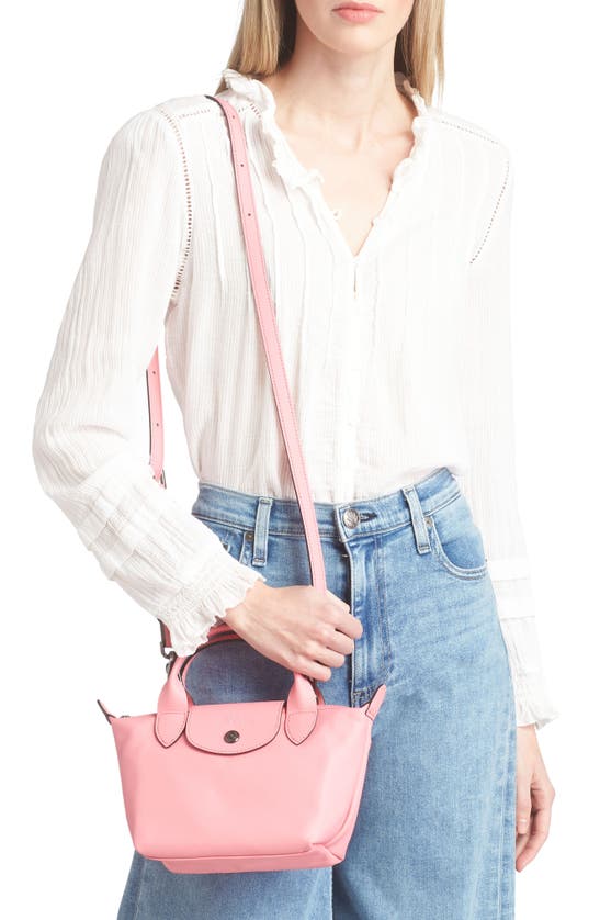Shop Longchamp Extra Small Le Pliage Leather Top Handle Bag In Pink