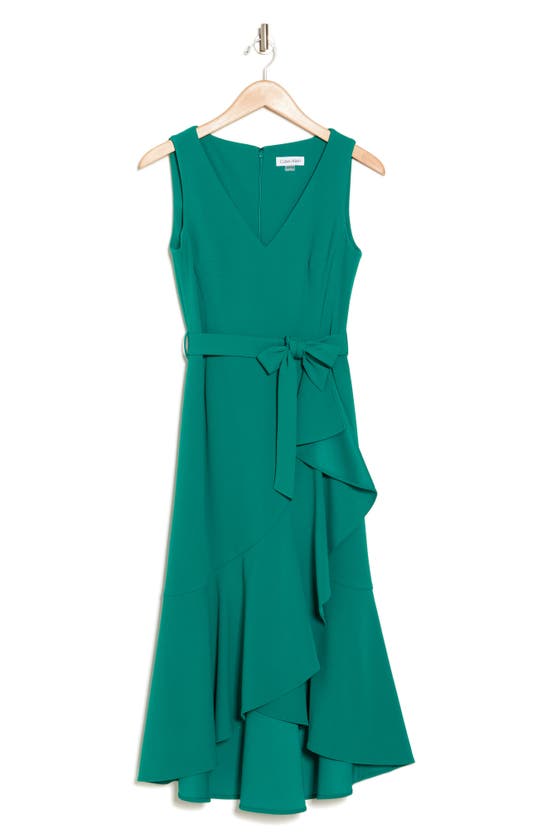 Calvin Klein Sleeveless Ruffle Trim Midi Dress In Meadow