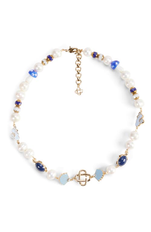 Casablanca Sea Bead & Freshwater Pearl Short Necklace in Gold/Blue