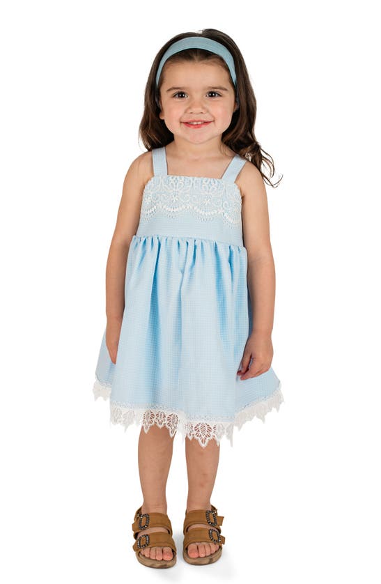 Shop Popatu Kids' Grid Lace Trim Dress In Blue