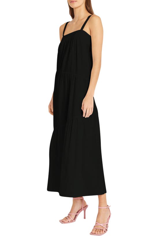 Shop Donna Morgan Tiered Stretch Cotton Maxi Sundress In Black
