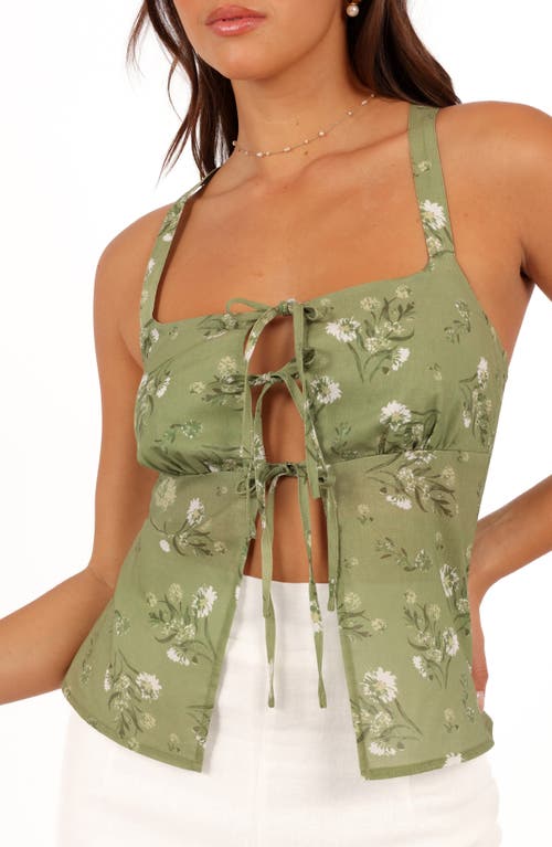 Petal And Pup Petal & Pup Juliette Floral Tie Front Cotton & Linen Top In Green