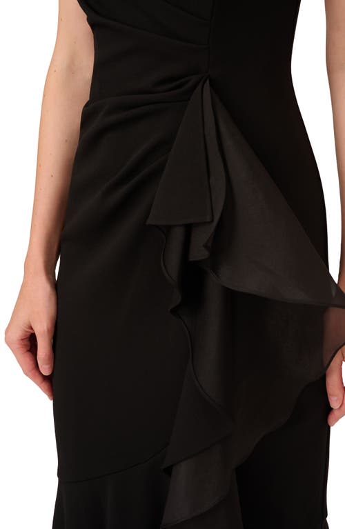 Shop Adrianna Papell Ruffle Crepe High-low Gown In Black