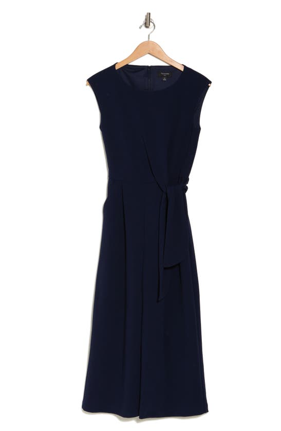 Tahari Asl Side Tie Crop Wide Leg Jumpsuit In Navy