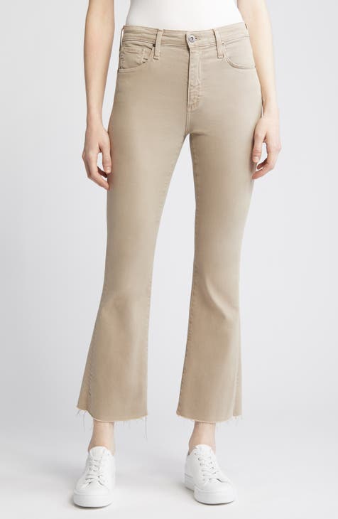 Beige bootcut jeans for women, high-waisted, slimming and stretchy