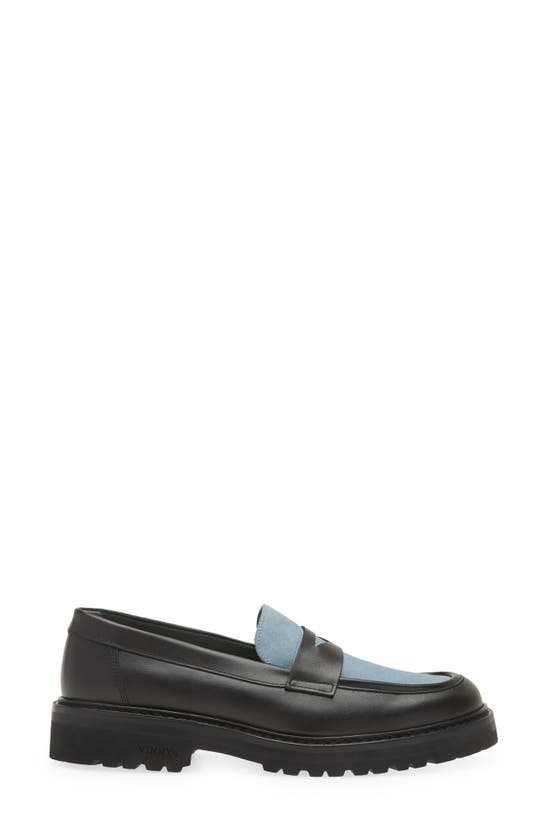 Shop Vinny's Richee Two-tone Lugged Penny Loafer In Black/ Light Blue