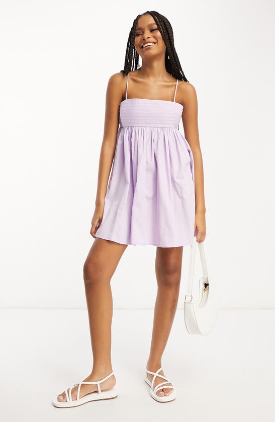 Asos Design Cotton Pleat Bust Babydoll Mini Sundress In Lilac-purple