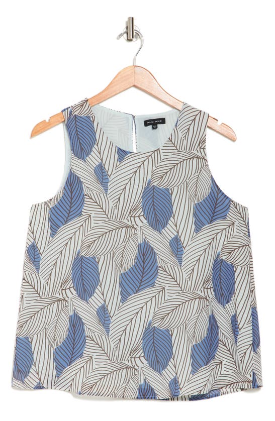 Shop Pleione Double Layer Woven Tank Top In Cadet Blue Tropical Palm