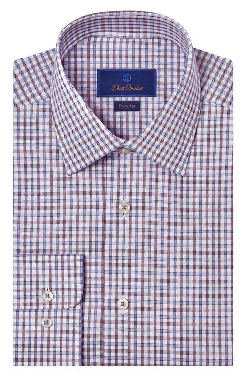 Shop David Donahue Regular Fit Check Cotton Dobby Dress Shirt In Blue/merlot