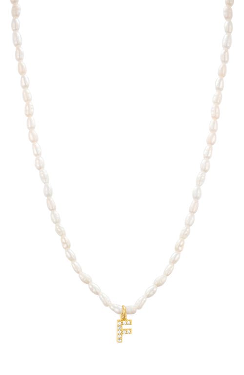 Initial Freshwater Pearl Beaded Necklace in White - F