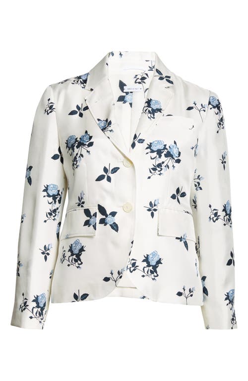 Thom Browne Rose Print Fit 3 Silk Twill Blazer In White