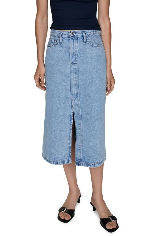 Shop Mango Front Slit Denim Midi Skirt In Light Blue