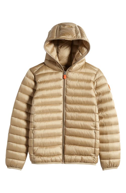 Shop Save The Duck Kids' Iris Shiny Water Repellent Hooded Puffer Jacket In Wood Beige