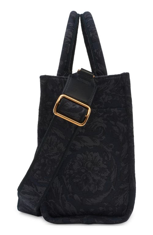 Shop Versace Barocco Athena Small Tote In Black/-gold