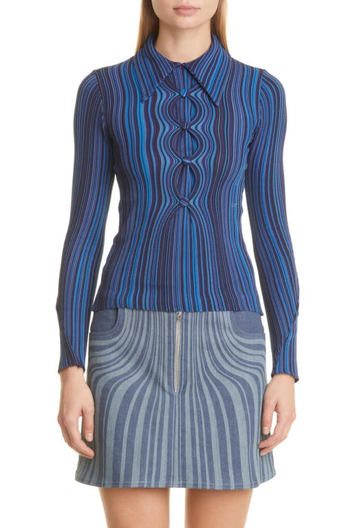 Anne Isabella Optical Stripe Recycled Polyester Sweater in Cobalt Stripe