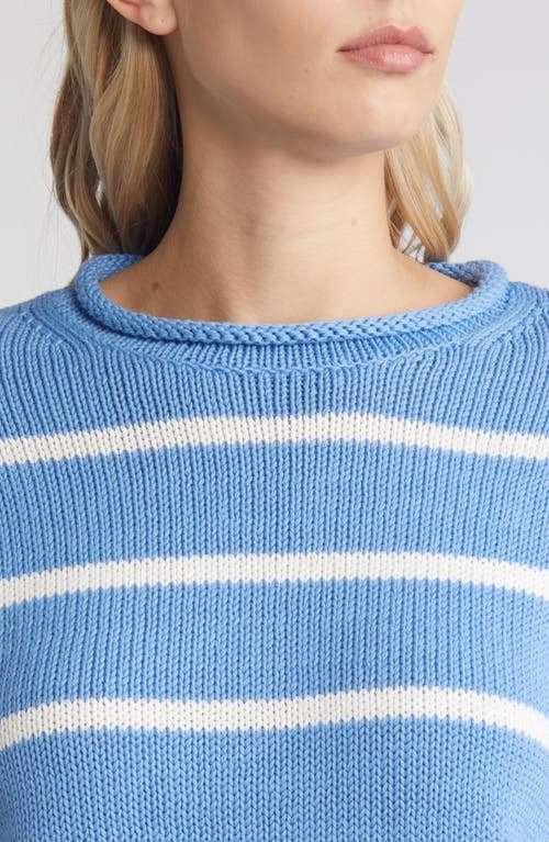 Shop Caslonr Caslon(r) Easy Pima Cotton Roll Neck Sweater In Blue Lake- Ivory Cloud Stripe