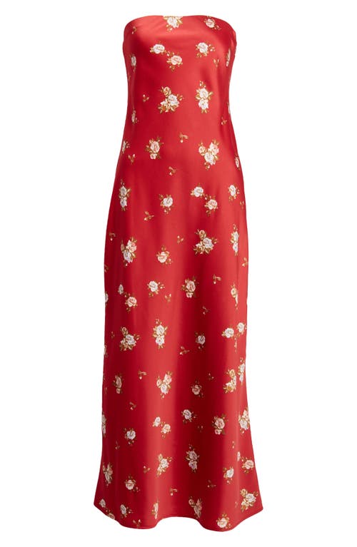 Shop Wayf Madelyn Floral Strapless Satin Cocktail Dress In Scarlet Ditsy