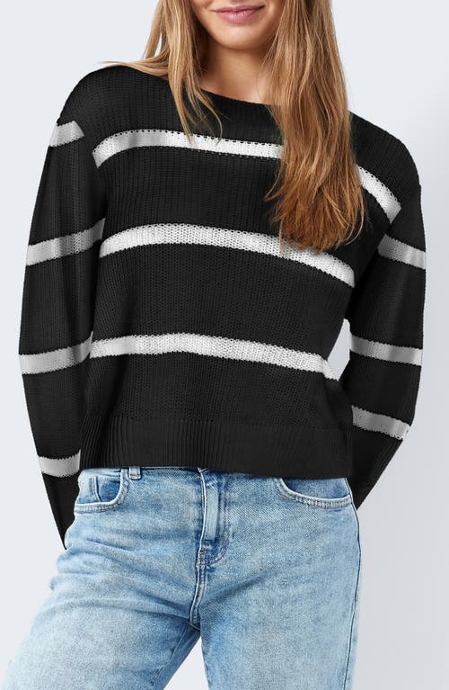 Shop Noisy May Maysa Stripe Crewneck Sweater In Black Stripes Eggnog