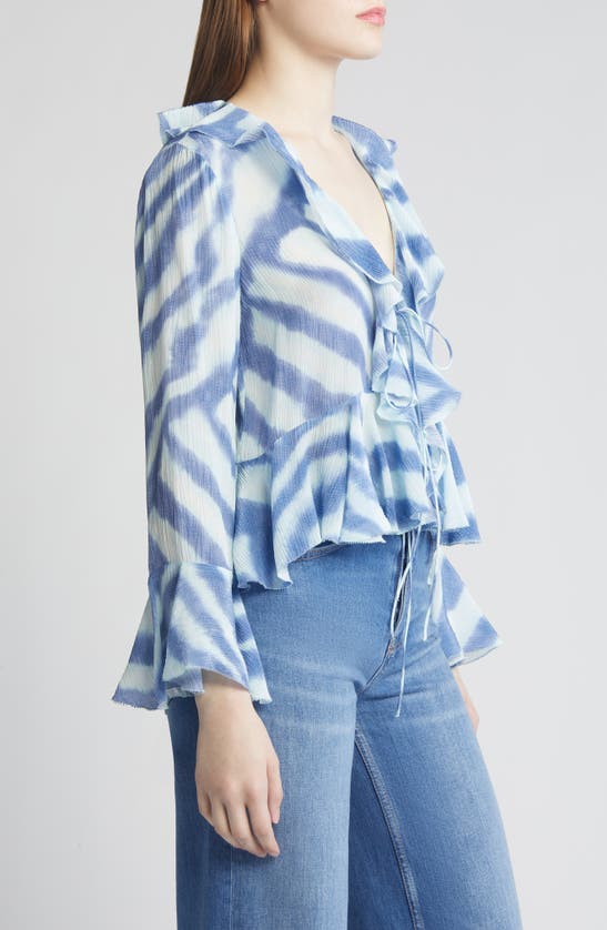 Shop Rails Nicoletta Long Sleeve Peplum Crop Top In Blue Watercolor Stripes