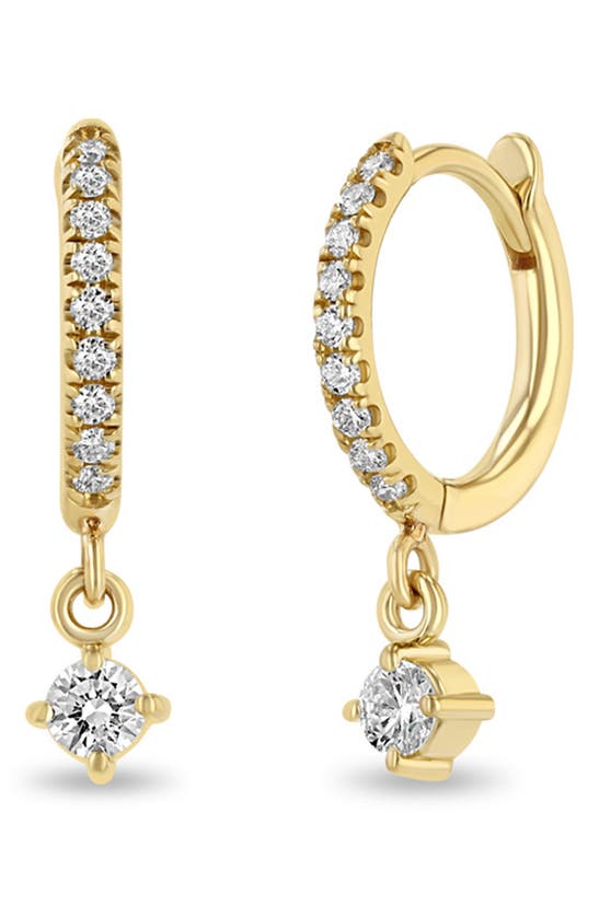 Shop Zoë Chicco Diamond Drop Huggie Hoop Earrings In Yellow Gold