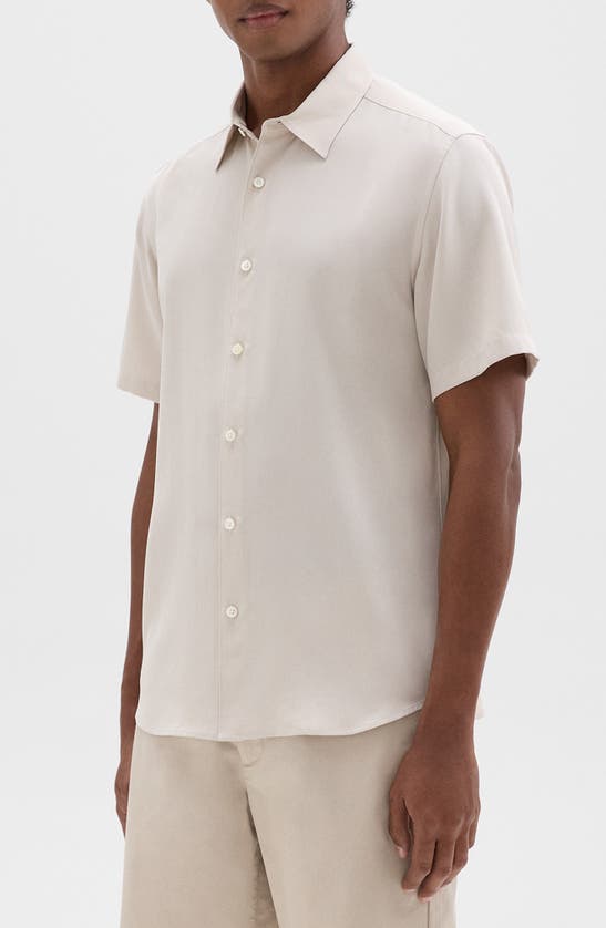 Shop Theory Irving Short Sleeve Lyocell Button-up Shirt In New Sand