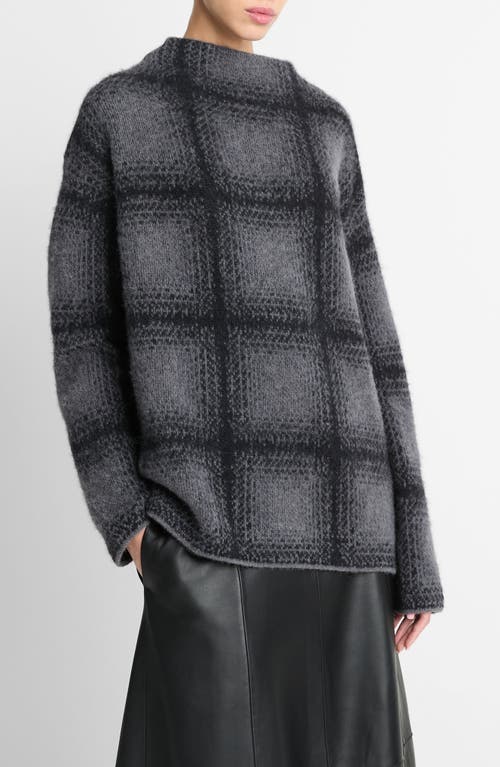 Shop Vince Shadow Plaid Funnel Neck Sweater In Heather Charcoal Combo