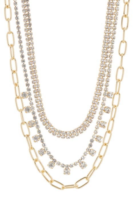 Crystal Mixed Chain Layered Necklace