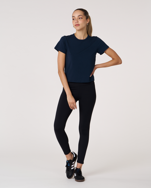 Rebody Active Rebody Essentials Short Sleeve Crop Tee In Navy