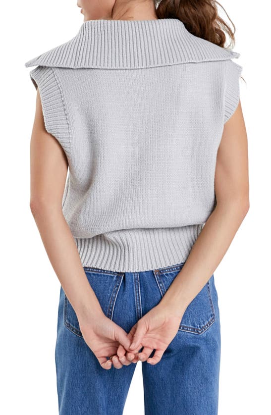 English Factory Zip Mock Neck Cap Sleeve Sweater In Grey