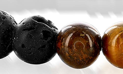 Blackjack Tiger's Eye & Lava Stone Beaded Leather Bracelet In Tiger Eye