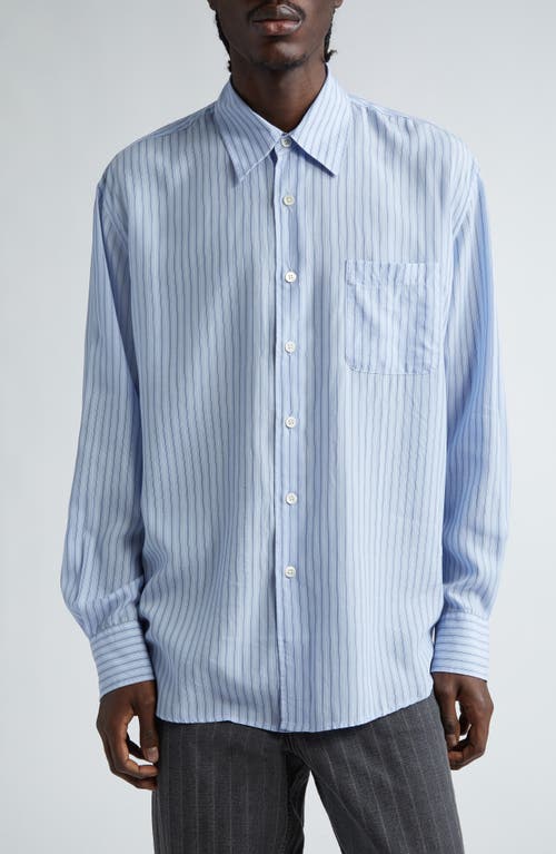 OUR LEGACY Above Stripe Button-Up Shirt in Flat Corp Floating Tencel at Nordstrom, Size 38 Us