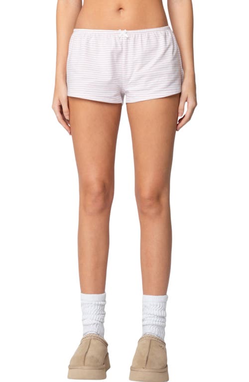 Shop Edikted Astor Stripe Stretch Cotton Shorts In White-and-pink