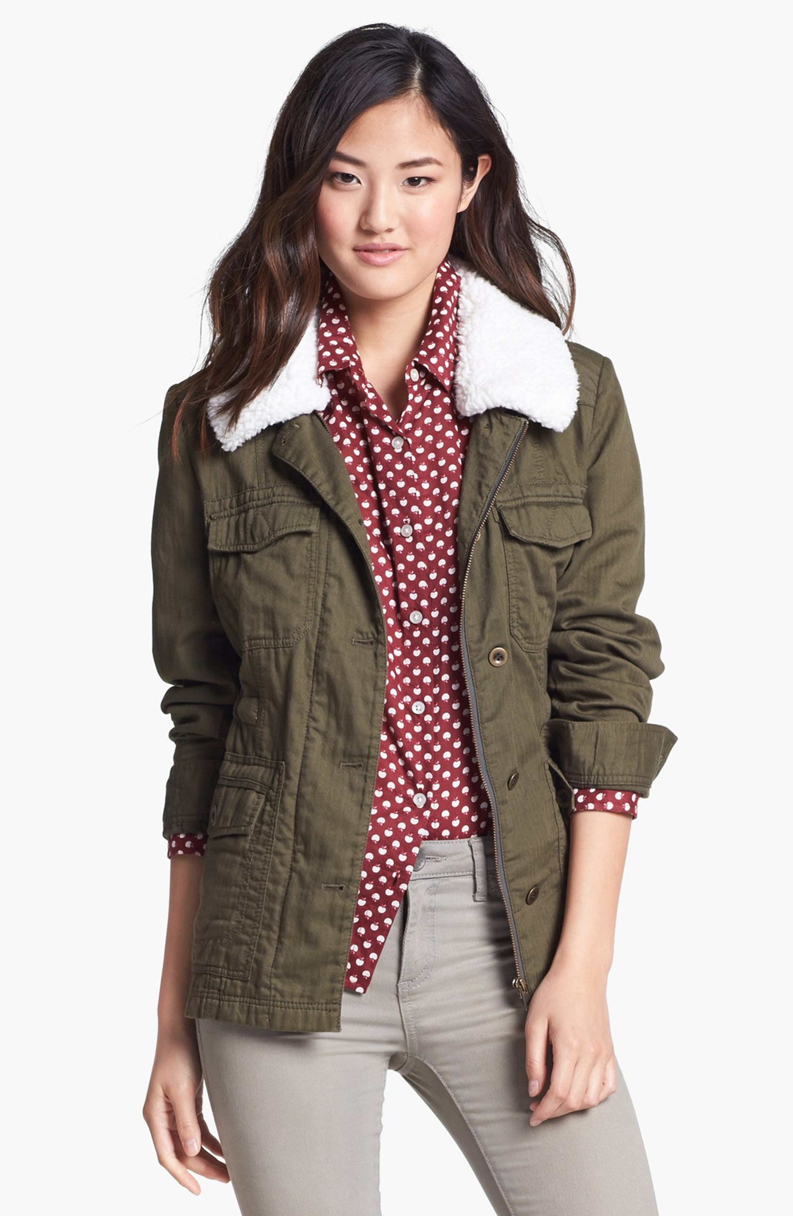 Caslon® Removable Faux Shearling Collar Utility Jacket | Nordstrom